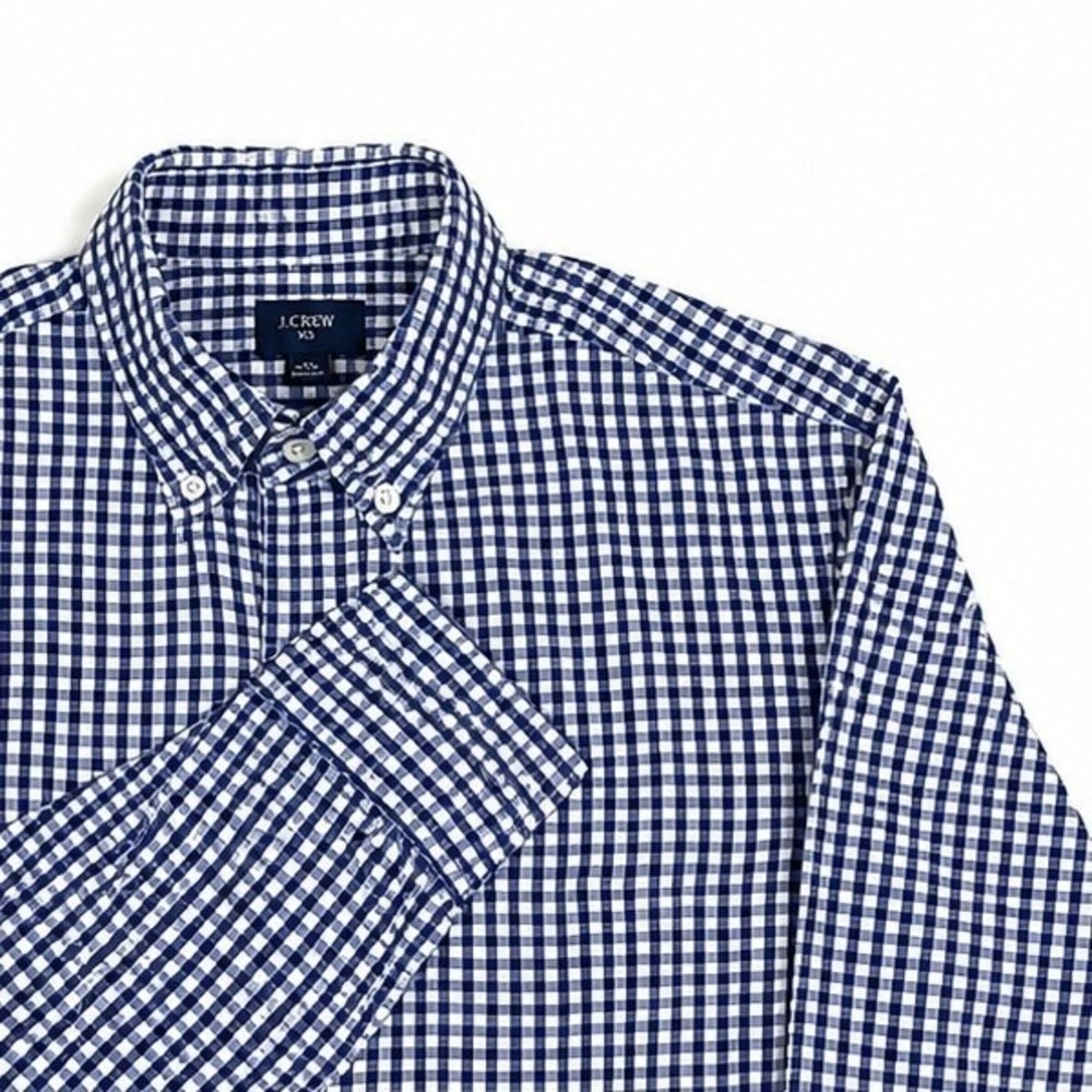 J. Crew Slim Fit Gingham Button Down Shirt Navy Blue White Cotton Check Mens XS